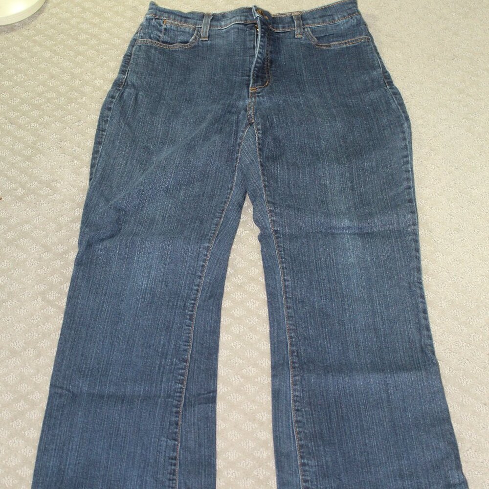 Vintage NYDJ Platinum Wm Sz 10 Mid Rise Wide Leg Denim Medium Wash Blue Jeans
